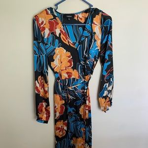 Aakaa Black Floral Wrap Maxi Dress